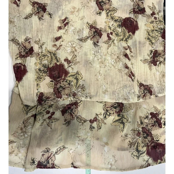 Lloyd Williams Button Down Blouse XL Sheer Vintage Floral Ruffle Accordion Pleat - Picture 5 of 6